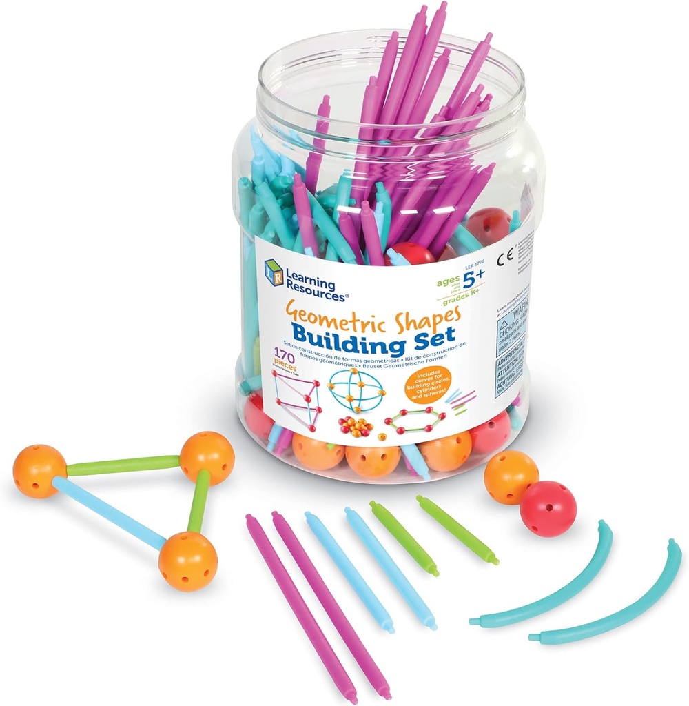 Learning Resources Geometric Shapes Building Set - 170 Pieces, Ages 5+ Math Learning Games for Kids, Early Math Skills, Back to School Activities, Classroom Games for Teachers