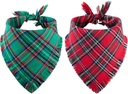 2 PCS Christmas Dog Bandanas with Tassels, Two-Sided Classic Red Green Plaid Dog Apparel & Accessories, Stylish Triangle Holiday Pet Scarf Photo Prop for Medium Large Dogs（Large