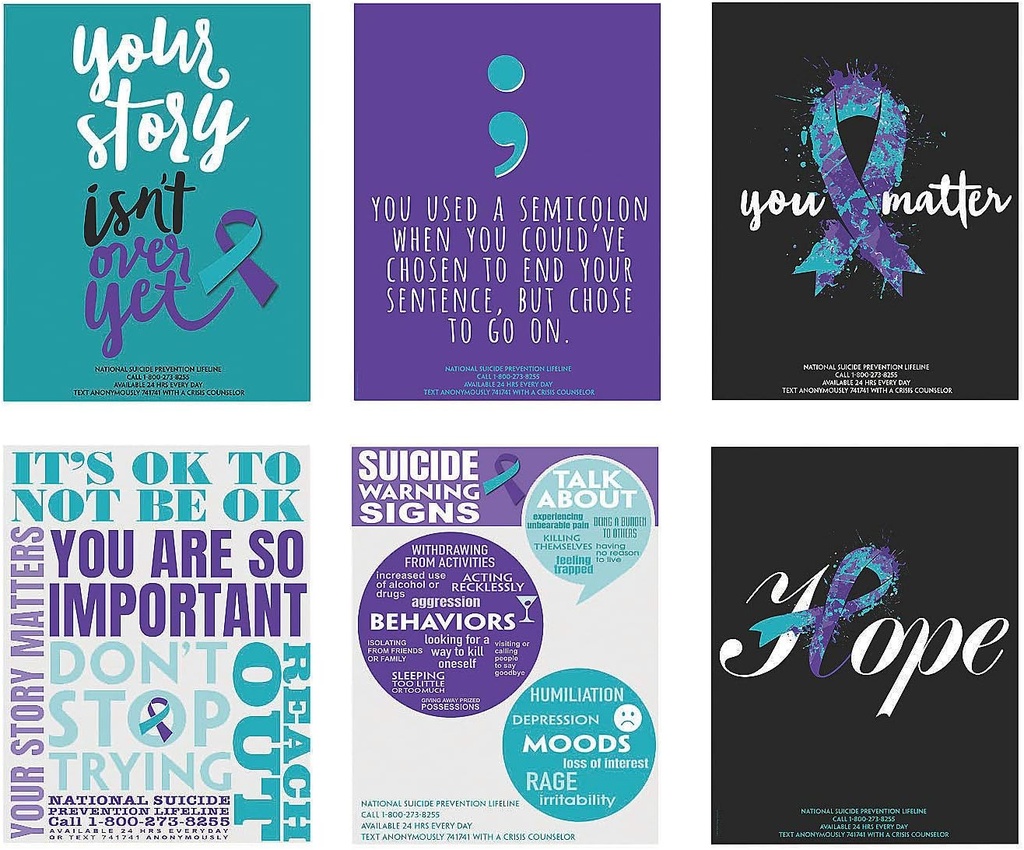 Fun Express Suicide Awareness Poster Set - Classroom Decorations - Set of 6, Each is 17 inch x 22 inch - Mental Health School Supplies