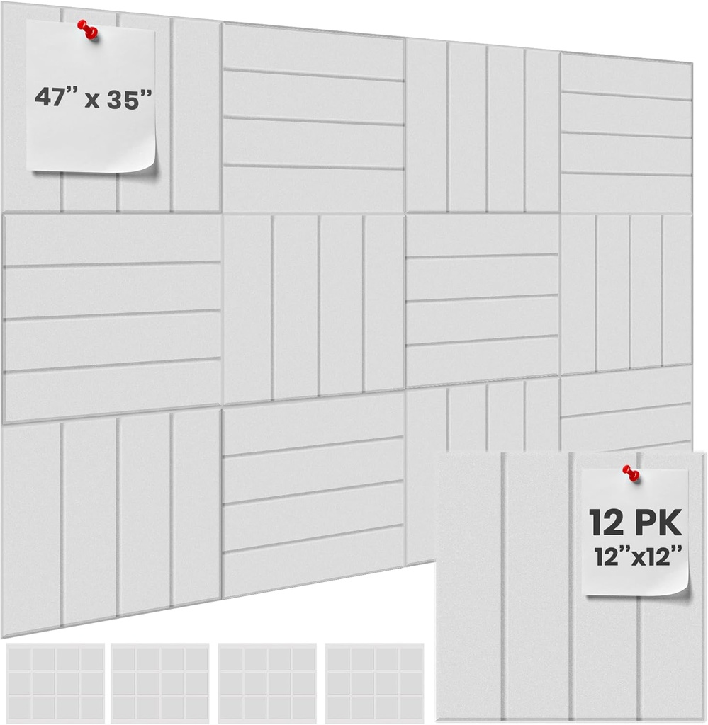 Cork Boards for Walls 47x35 inch 12 Pack, Large Customizable Felt Bulletin Board with 60 Safe Removable Adhesive Tabs,Alternative for Office, School, Photo Display, Memo Organizer White