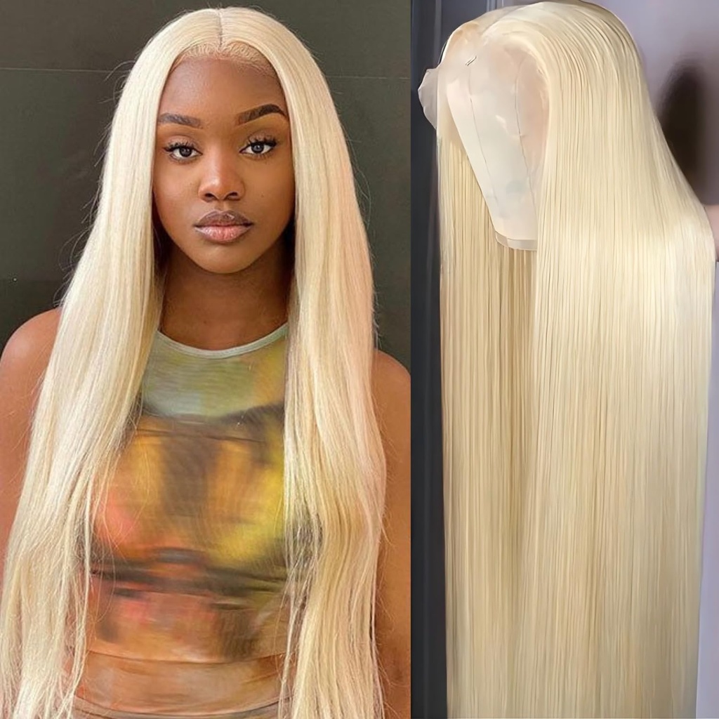 GZX 34 Inch 613 13x4 HD Transparent Lace Front Wig Human Hair 180% Density Straight Blonde Lace Front Wigs Pre Plucked with Baby Hair Blonde Glueless Wigs Human Hair