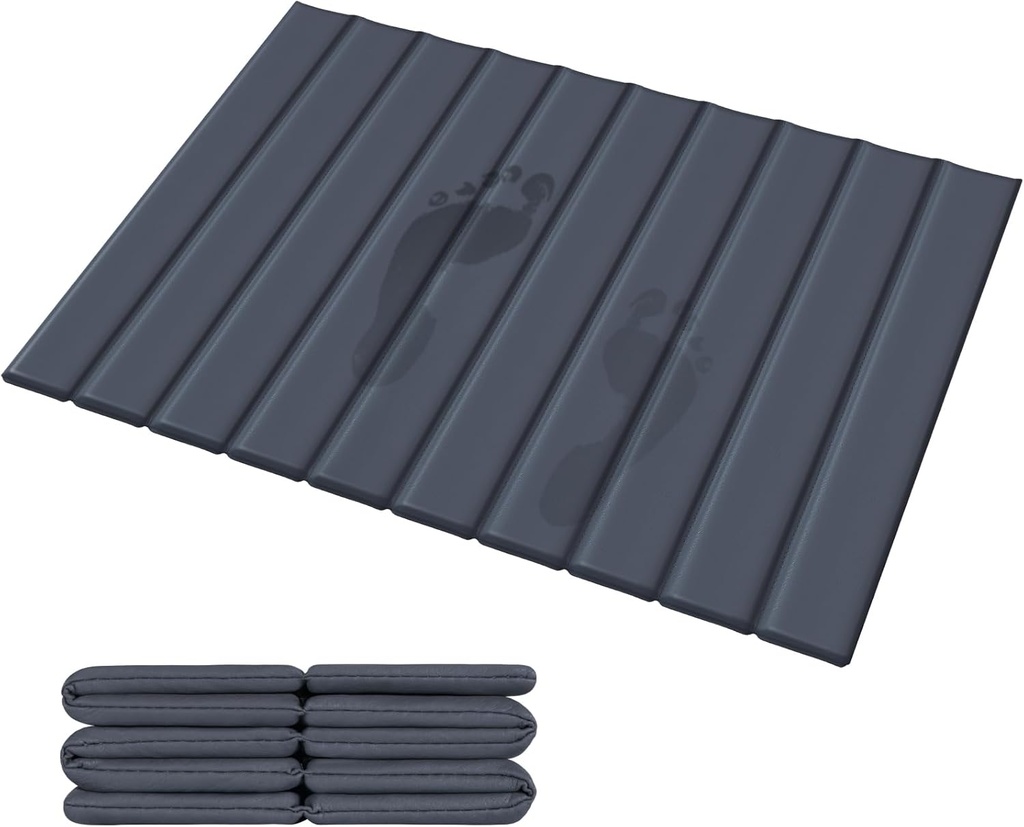 Foldable Stone Bath Mat Covered with Nano Tech Absorbent Fabric, Quick Dry Diatomaceous Earth Bath Mat for Bathroom, Non-Slip, Compact & Easy to Clean (25 * 16 Dark Grey)