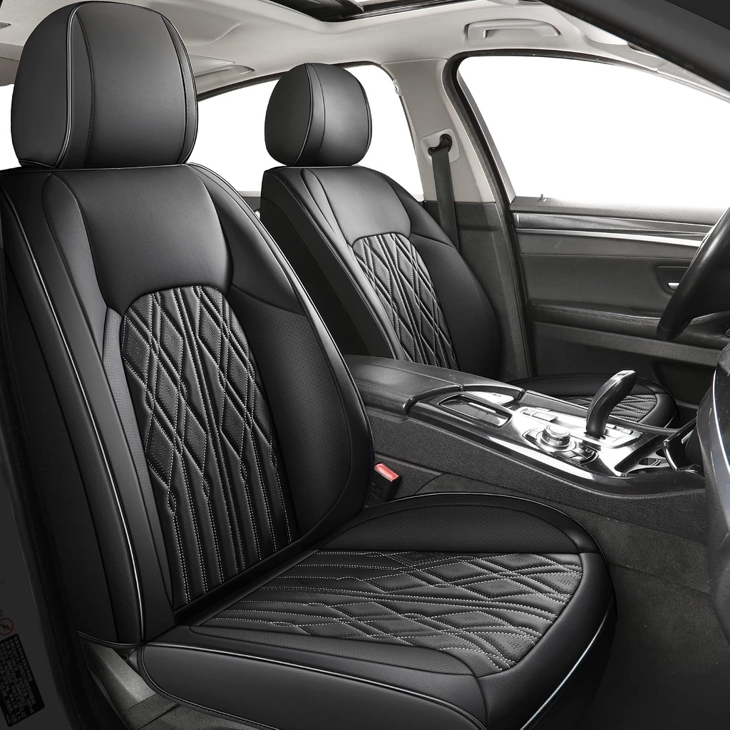 Huidasource Car Seat Covers, Leather Auto Seat Cushion Cover Universal Fit for Most Car Sedan SUV Pickup Truck, Fit for Honda Civic Nissan Compass Sentra Land Rover Focus Explorer(Front Pair/Black)