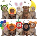 10 Pcs Cat Costumes - Bunny, Bear, Lion, Fruit Shaped Hat - Adjustable Accessory Headwear for Small Dog, Kitten, Puppy - Pet Festival Birthday Theme Party Photo Prop