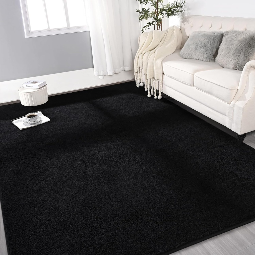 Gifeas Large Ultra Soft Modern Area Rugs for Living Room Bedroom, 4x6 Feet Black Thickened Memory Foam Indoor Solid Minimalist Carpets, Non-Slip Comfy Rug for Boys Girls Nursery Room Home Decor