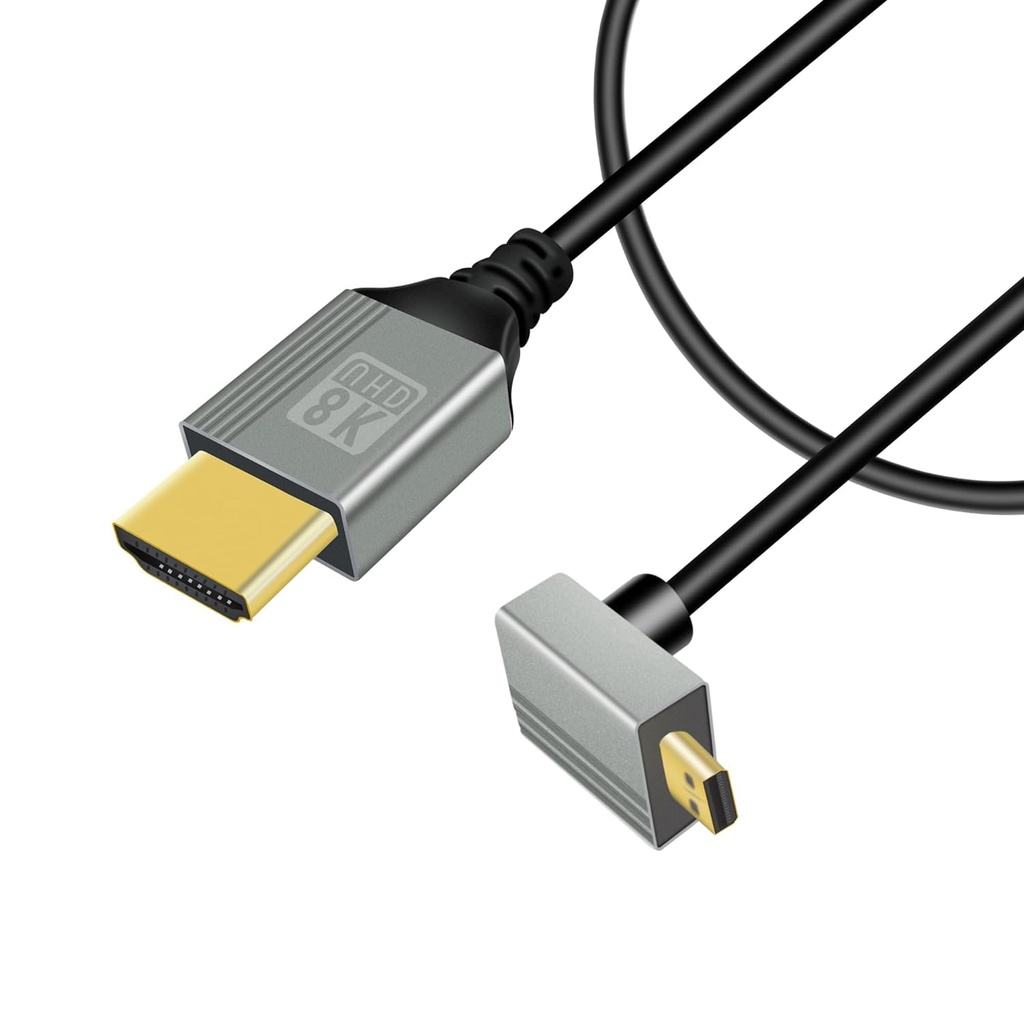GELRHONR 90Degree Micro HDMI to HDMI Cable, 48Gbps Ultra High Speed Support 8K@60Hz, 4K@120Hz,for GoPro,Digital Cameras (0.5M Up Angle Micro HDMI)