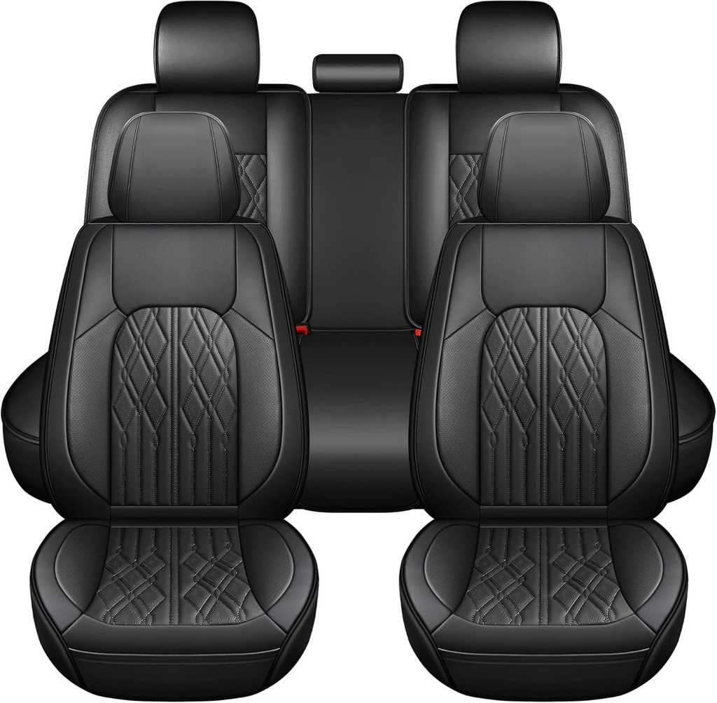Huidasource Car Seat Covers Full Set, Leather Vehicle Cushion Covers, Universal Fit for Most Car SUV Pickup Truck, Fit for Acura Honda City Nissan Altima Mazda Hyundai Audi A3 A4(Full Set/Black)