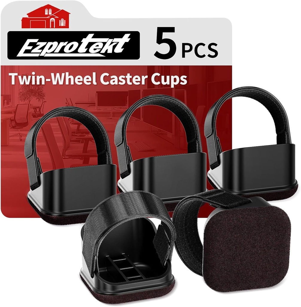 Ezprotekt 5 Pcs Office Chair Caster Cups, Furniture Wheel Stopper with Felt Bottom Pads for Rolling Desk Couch Sofa Cabinet Bed, Protect Hardwood Floors Reduce Noise and Scratches (Black)